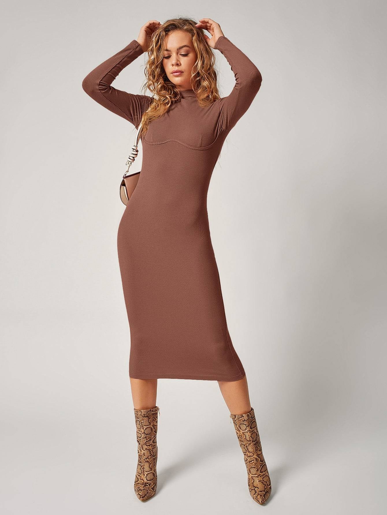 Basic Cute Knit Mock Dress (Brick)