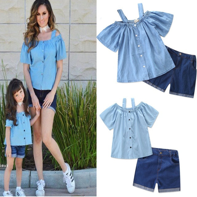 Mother-daughter cotton T-shirt + round skirt pants