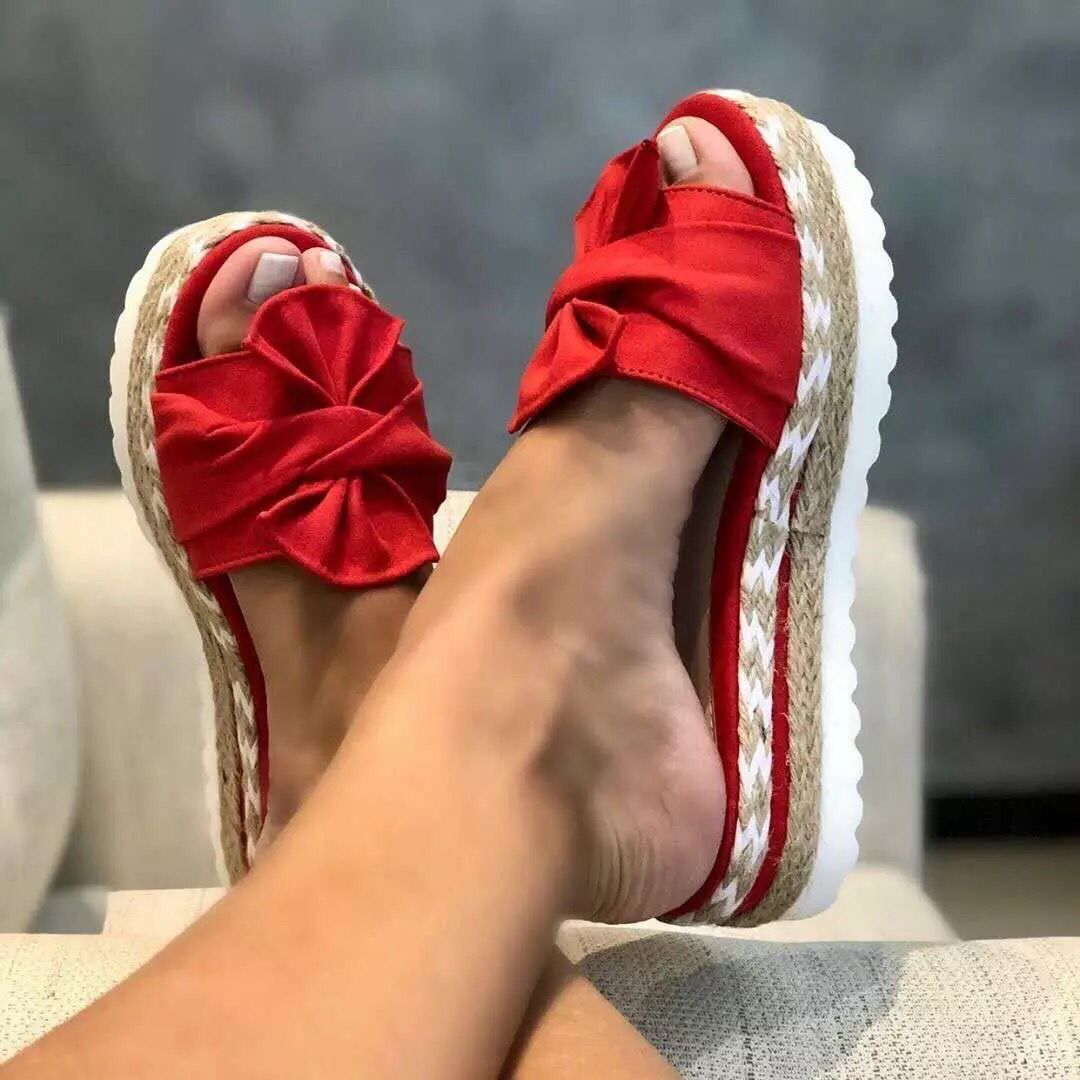 Women Bow Slippers Platform Sandals Shoes Summer