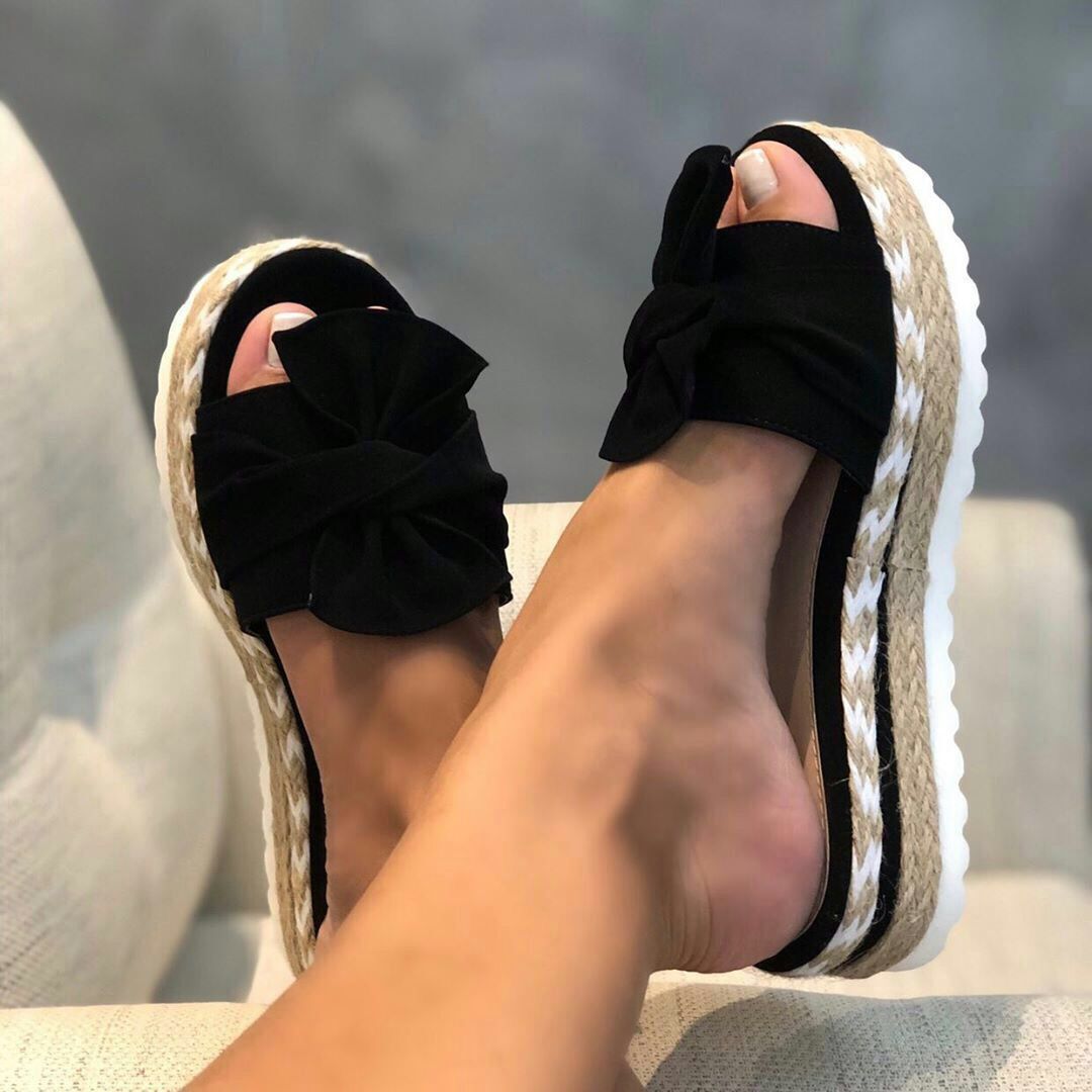 Women Bow Slippers Platform Sandals Shoes Summer