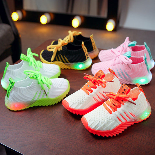 Boys and girls  knitted surface candy glitter shoes