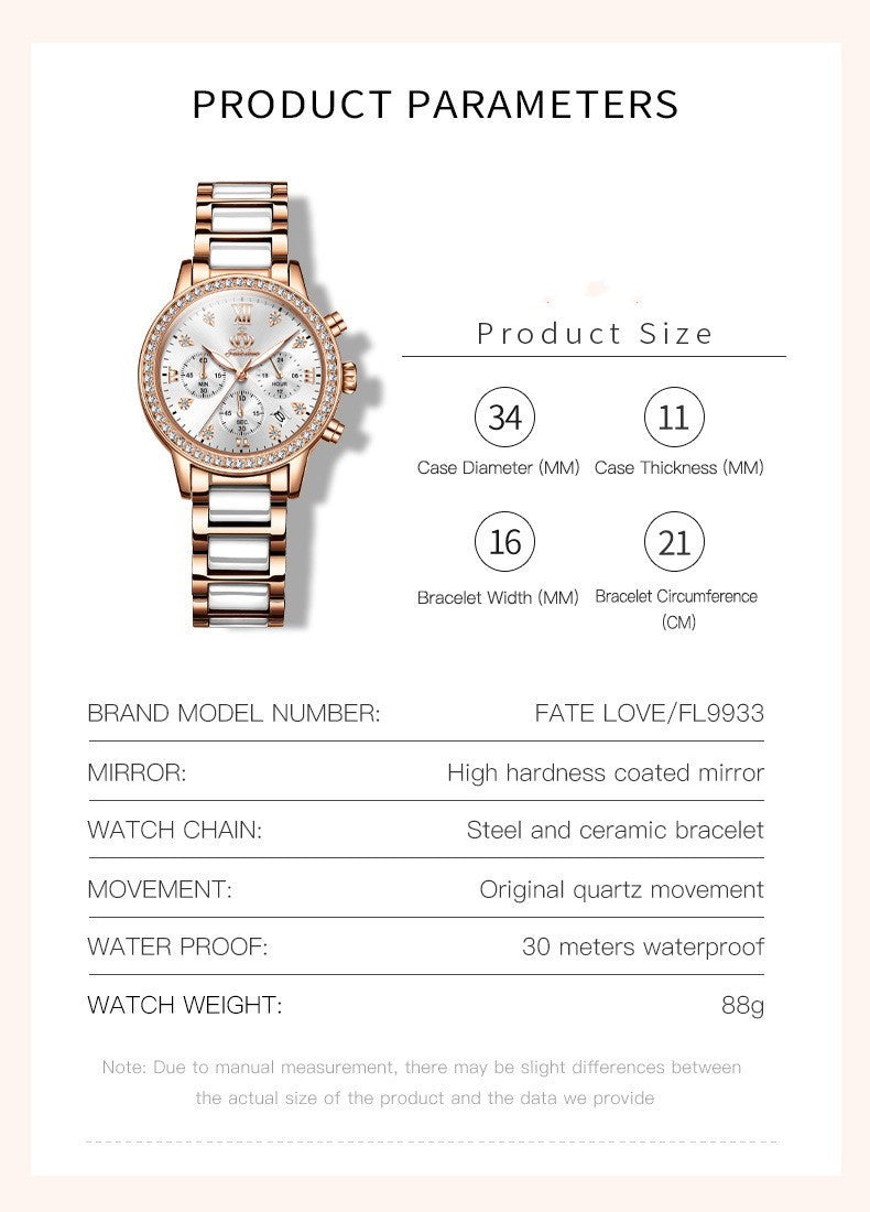 Simple Rhinestone Quartz Watch Waterproof Women's Watch