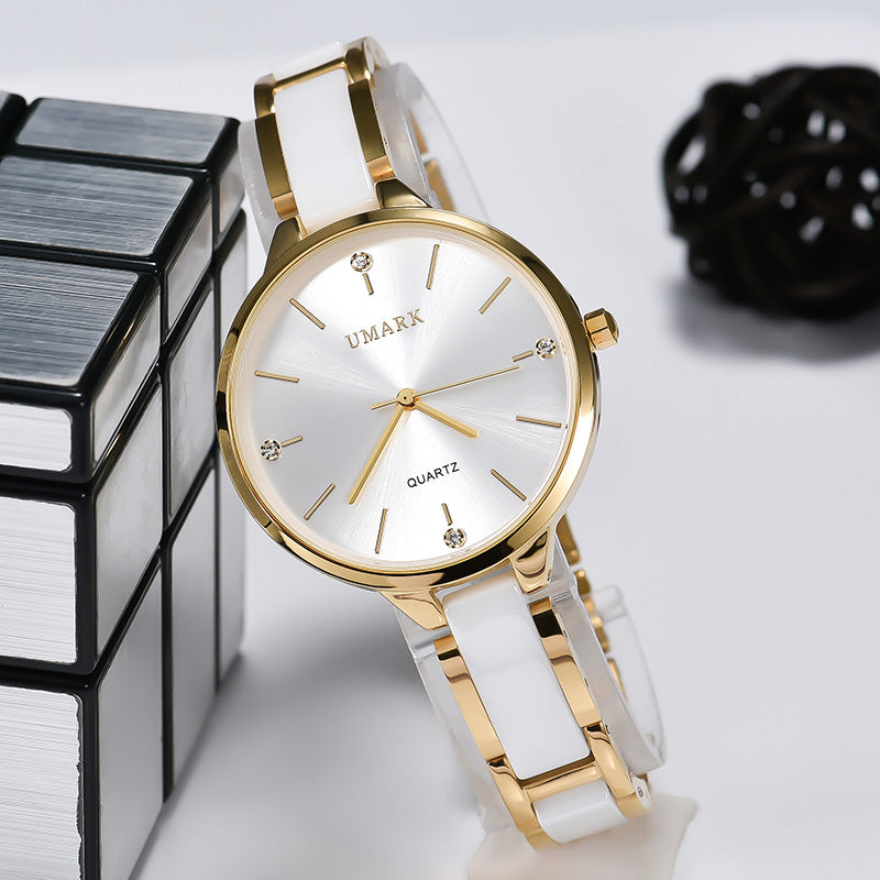 Ladies Ceramic Diamonds Waterproof Quartz Watch