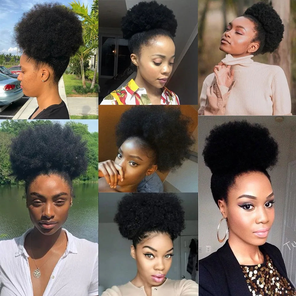 Chignon Afro Puff de 10 ou 12 pouces avec cordon de serrage