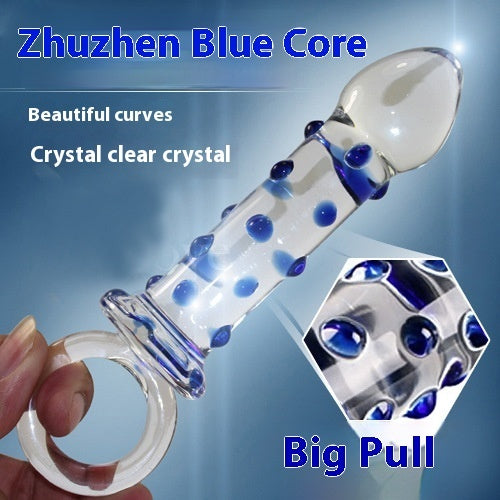 Bead Lock Blue Core Hand Pull Type Glass Dildo Product