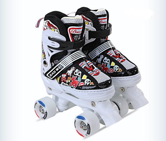 Children's Double-row Four-wheel Roller Skate Protective Gear Set